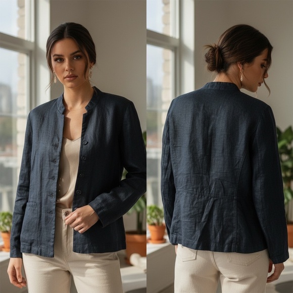 Eileen Fisher Jackets & Blazers - Eileen Fisher 100% Linen Jacket – Black (Size M)